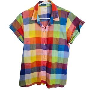 J. Crew Women Multicolor Checker Tunic Size M Lightweight Cotton Vibrant Coastal